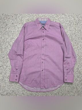 Robert Graham Shirt Mens XL Purple Cotton Flip Cuff Striped Textured Casual